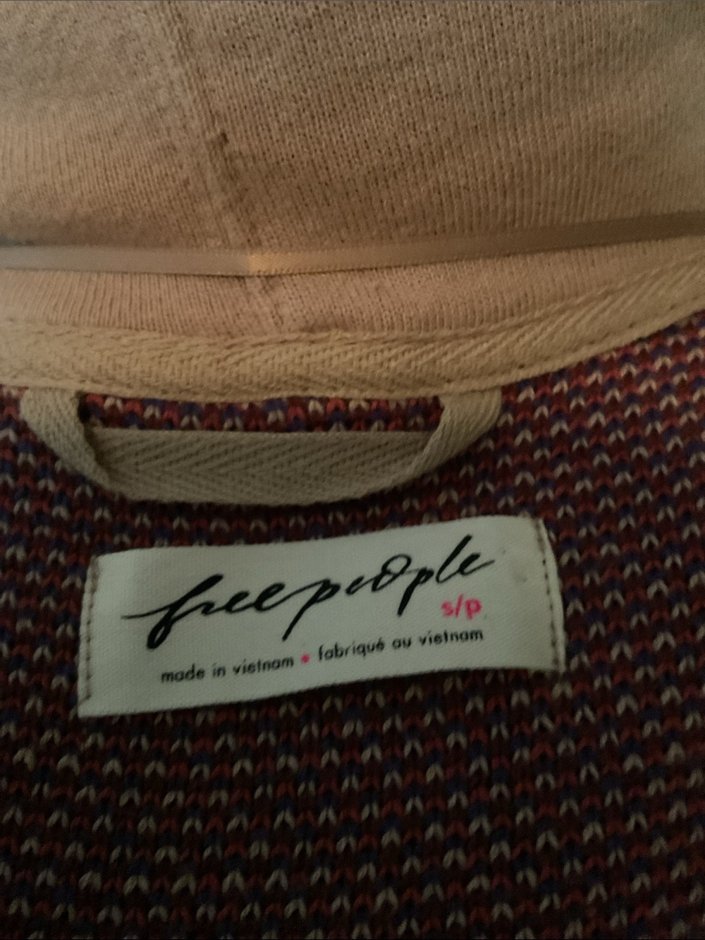 Free People Sherpa Hooded Patchwork Jacket in Beige, Blue & Rust - Picture 7 of 7
